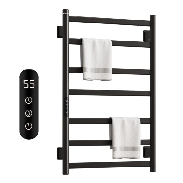 SIOYIE Towel Warmer Bathroom Wall Mounted 6 Bars Electric Towel Drying, 150 W 500 800 MM Heated Towel Rack With Intelligent Touch Screen Timer And Temperature Control Black Left - Image 4